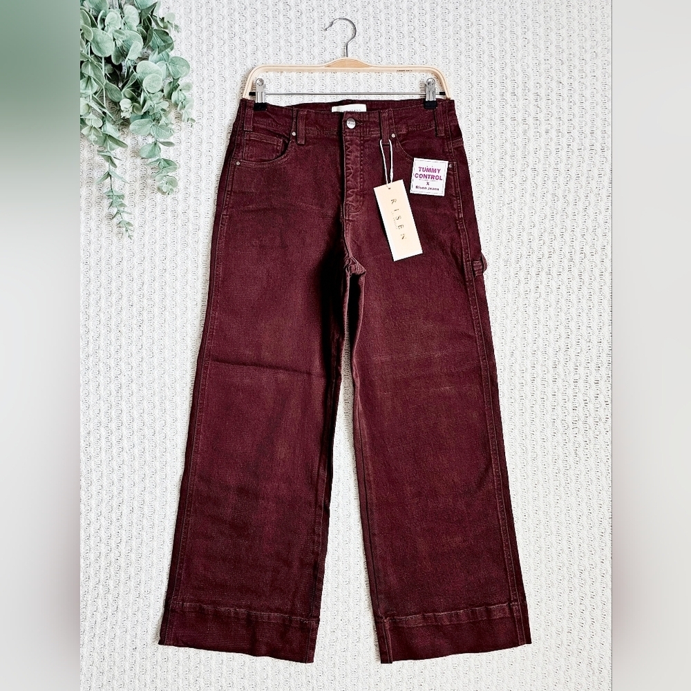 RISEN Tummy Control Wide Leg Ankle Jeans Cargo Utility Streetcore Brown 7/28 NEW - Picture 2 of 10